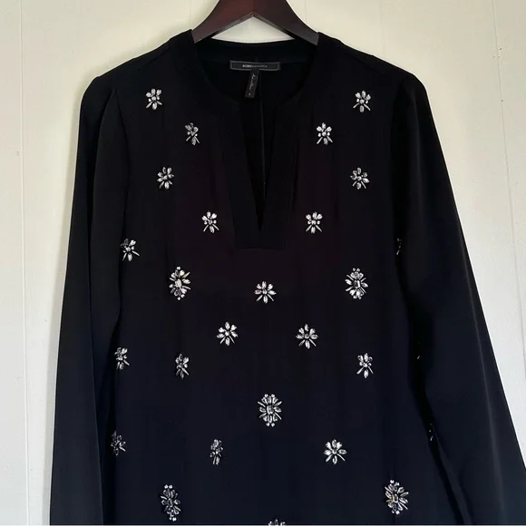 BCBGMAXAZRIA Dyanne Embellished Crystal Tunic Dress Black Small VPX61K22 - Picture 4 of 10